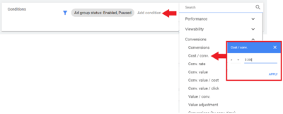 add the condition for cost/conv.
