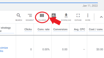 click the columns icon to modify it