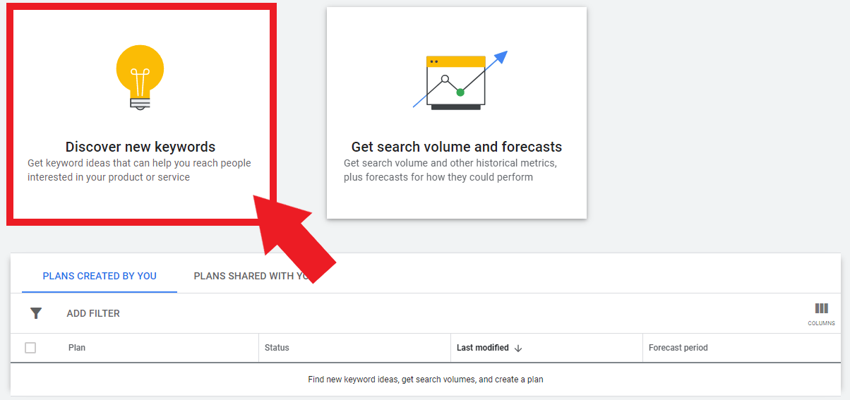 click discover new keywords
