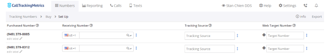 Setting up numbers in CallTrackingMetrics