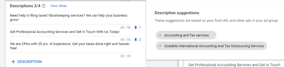 google ads for accountants descriptions