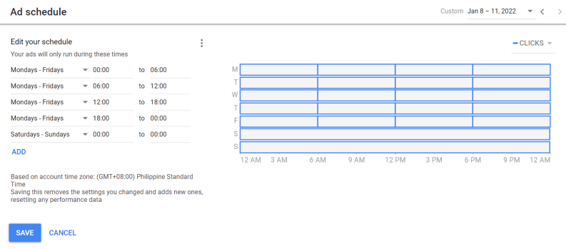 segment the ad schedule every 6 hours