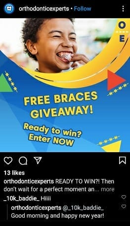 free braces to promote Instagram for Orthodontists