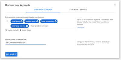 input your products and services to get keyword ideas