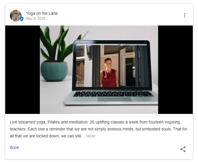 Example of a Google post on something new about a yoga business