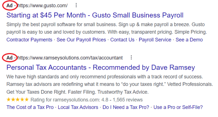 google ads for accountants sample
