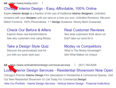 google ads for interior design