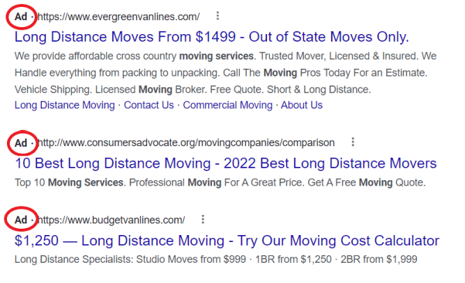 google ads for movers sample 