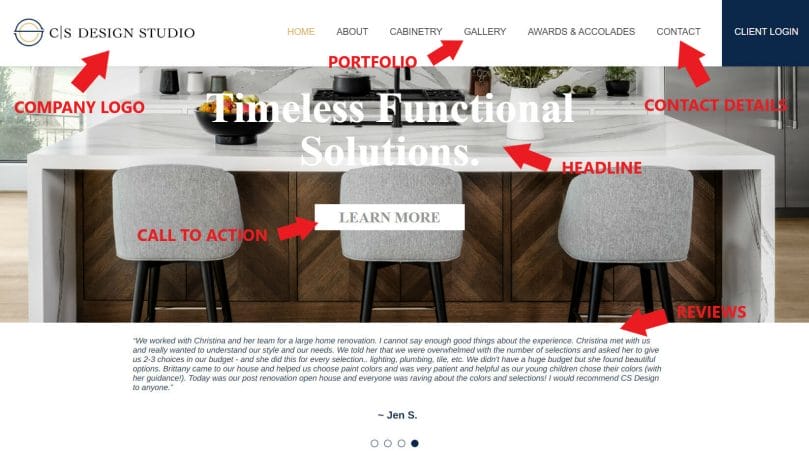 landing page for interior design website
