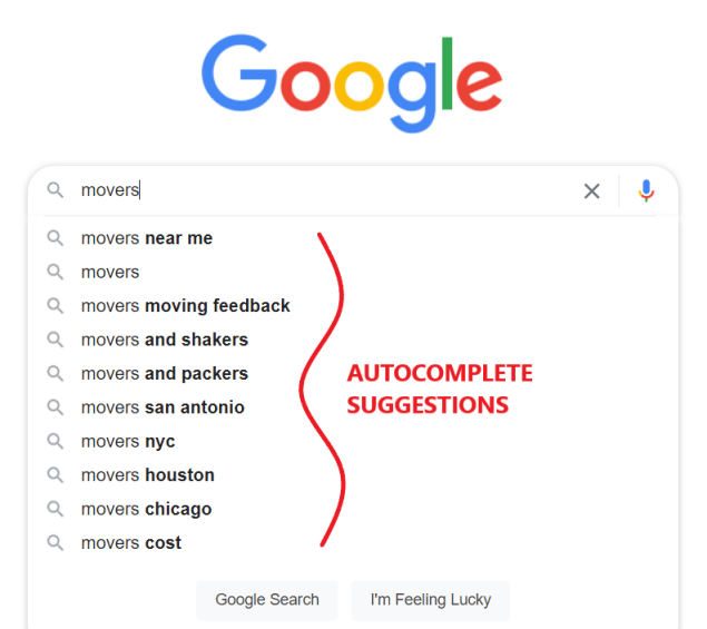 Autocomplete suggestion for the keyword 'movers'