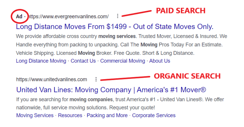 Paid search vs organic search for moving companies