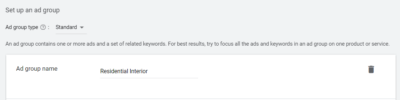 input ad group name