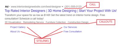 preview of ad with ad extesions