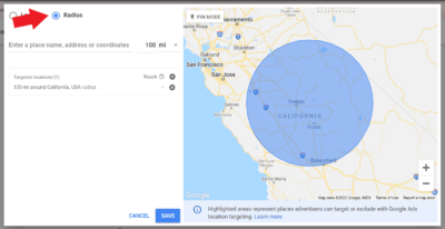 Radius targeting Google Ads