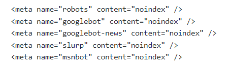 Sample of a robot meta tag on a specific page