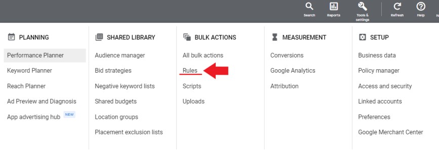 add new rule to your google ads account