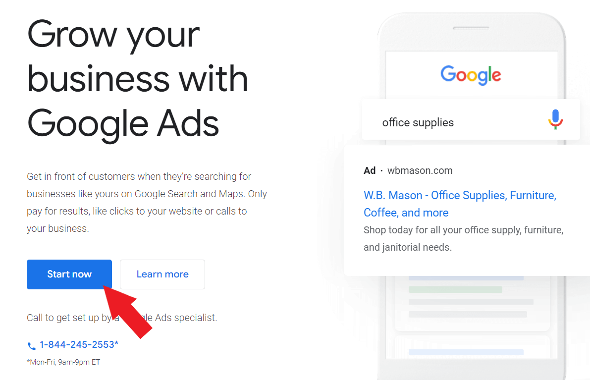 Google Ads home page preview