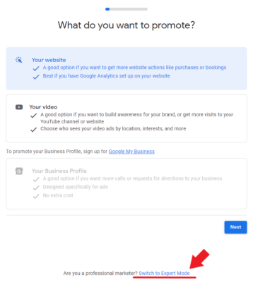 switch to expert mode