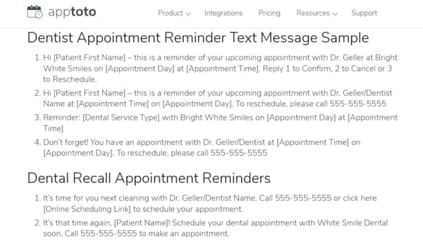 App Toto dental appointment reminder software