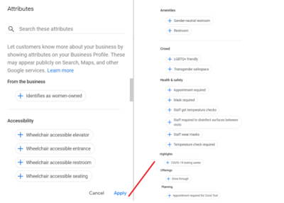 Add business attributes to Google My Business for chiropractors