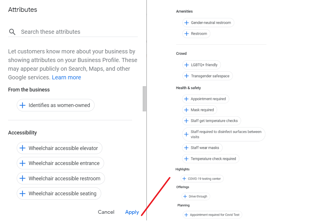 Add business attributes to Google My Business for chiropractors