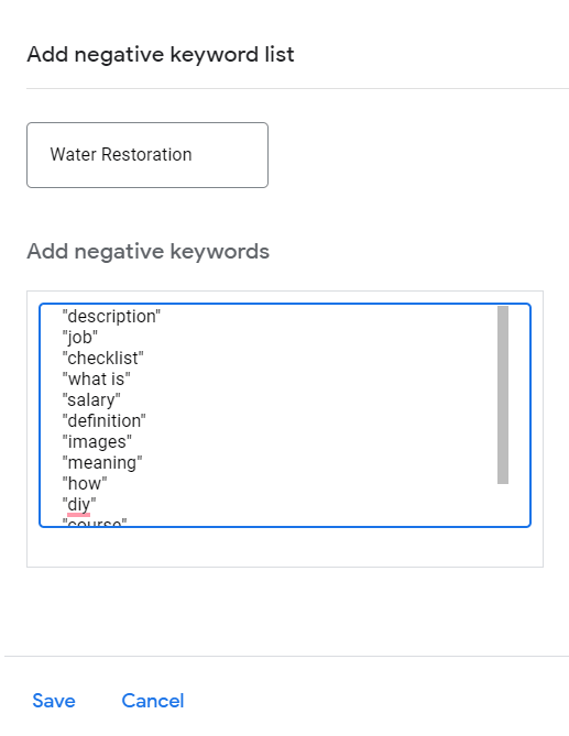 Add water damage restoration negative list