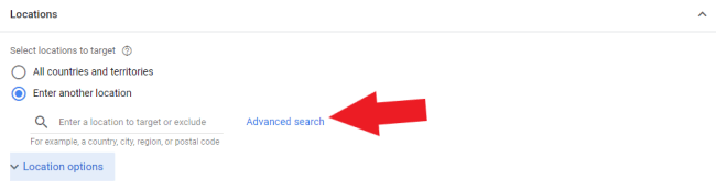 Click advance search to see target options