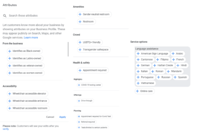 Add attributes to your business profile