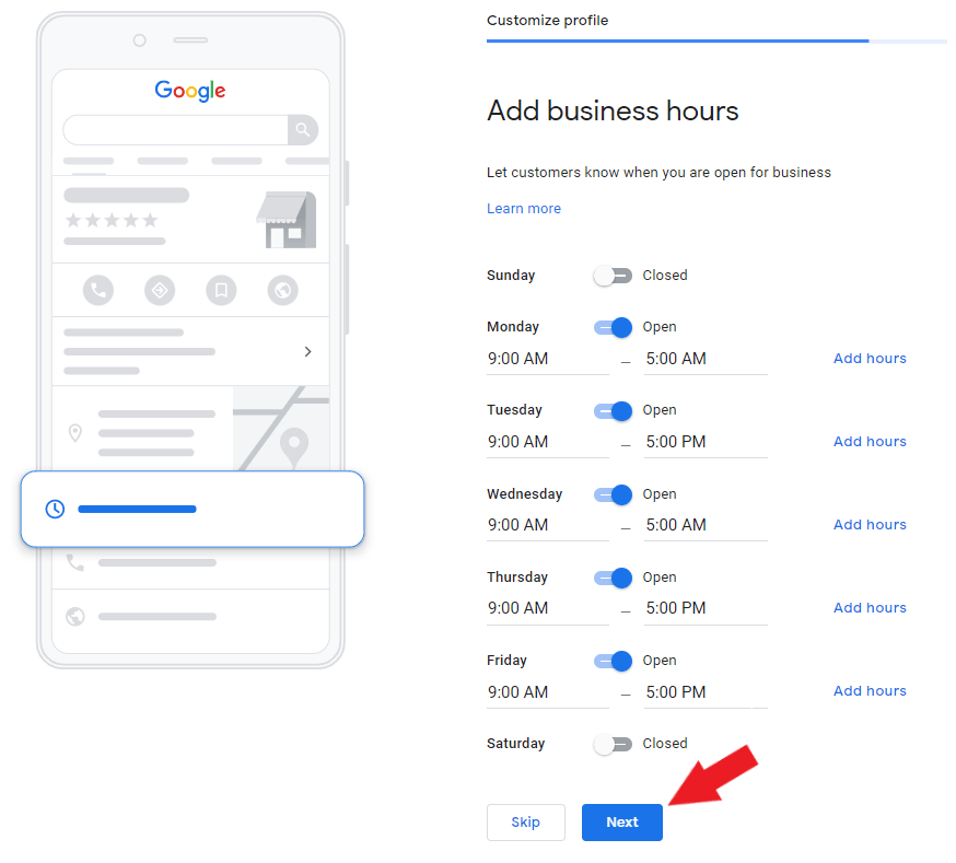 Business hours for GMB