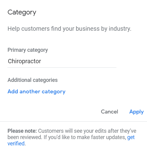 Category of your Google My Business profile