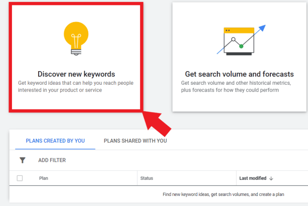 Choose discover new keywords for keyword planner