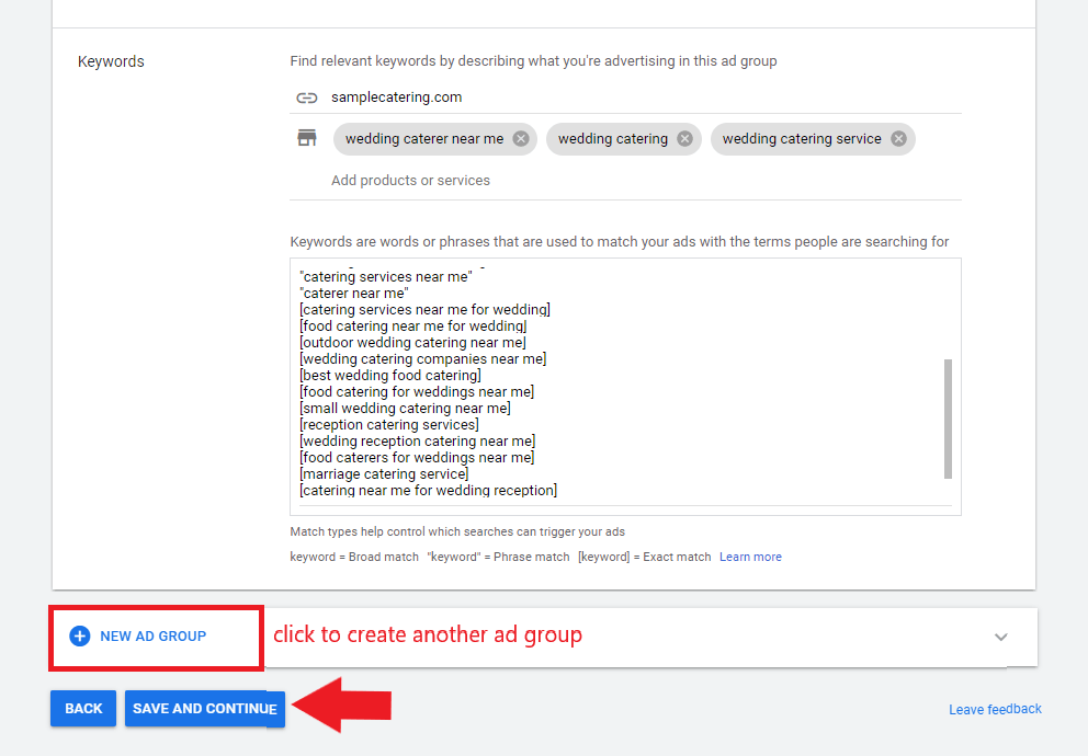Complete the first ad group
