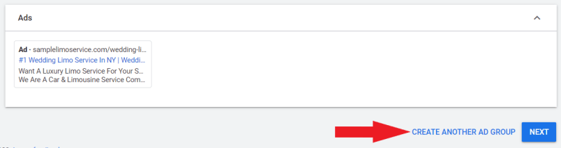 Click to create another ad group for your other services