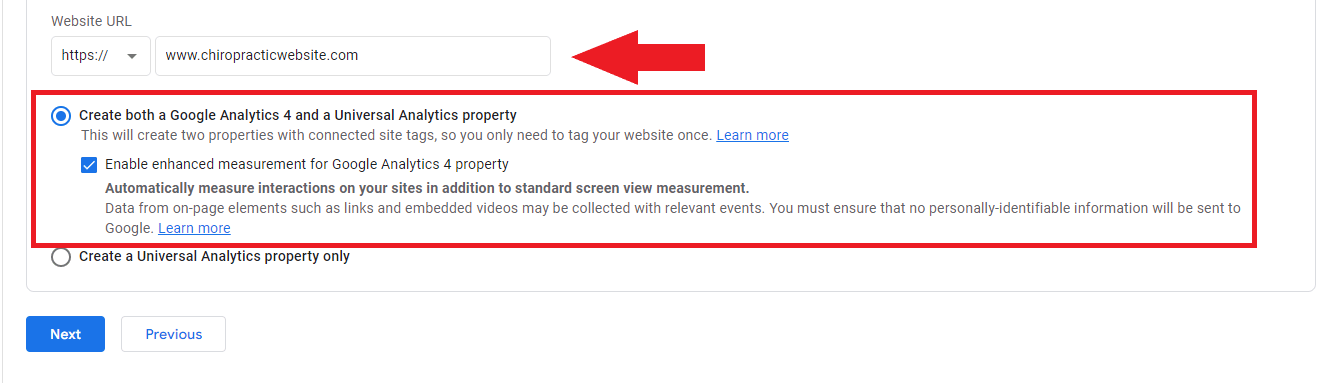 Create both Universal Analytics and GA4 property