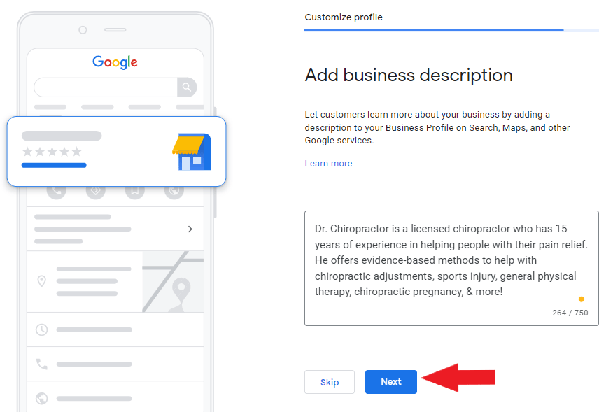 Add description to your business profile