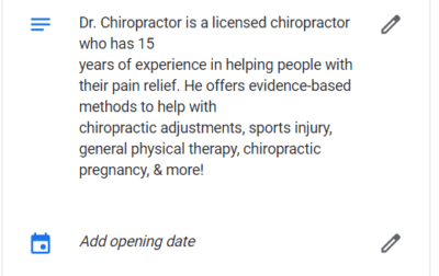 Description and opening hours in Google My Business