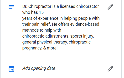 Description and opening hours in Google My Business