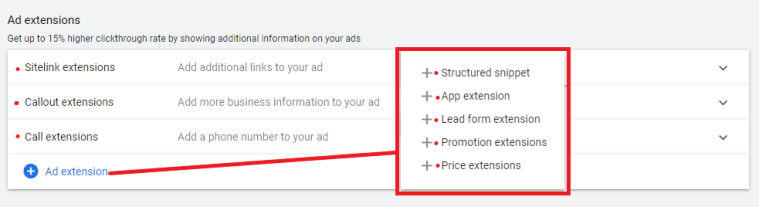 Ad extensions Google Ads