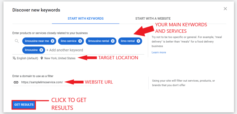 Keyword Planner for limo services