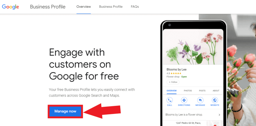 Click 'Manage Now' to create a Google My Business account