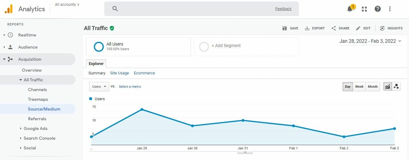 Traffic sample report from a chiropractor's Google Analytics