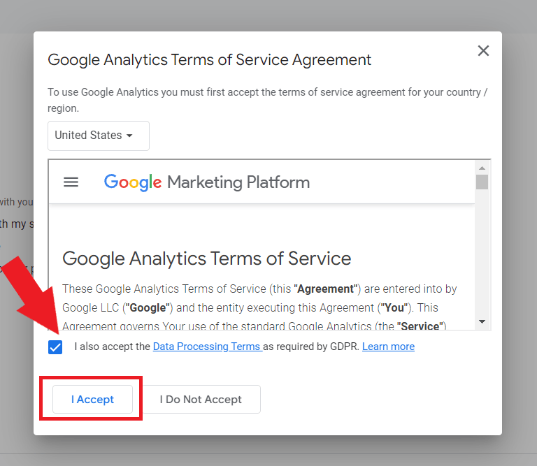 Google Analytics terms and service agreement