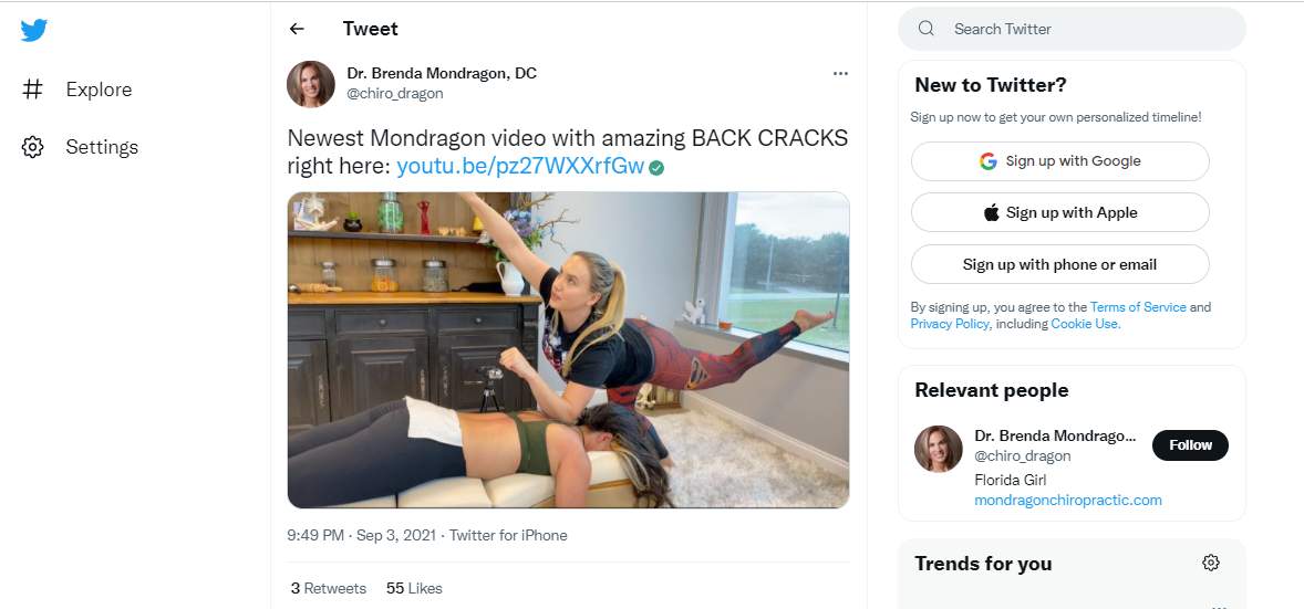 Sample of a tweet from a chiropractor