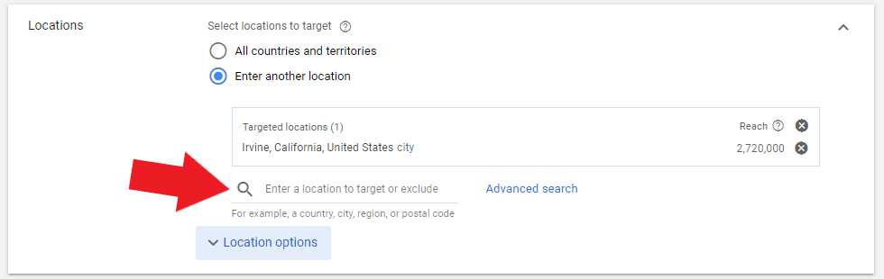 Choose your target location for your catering services