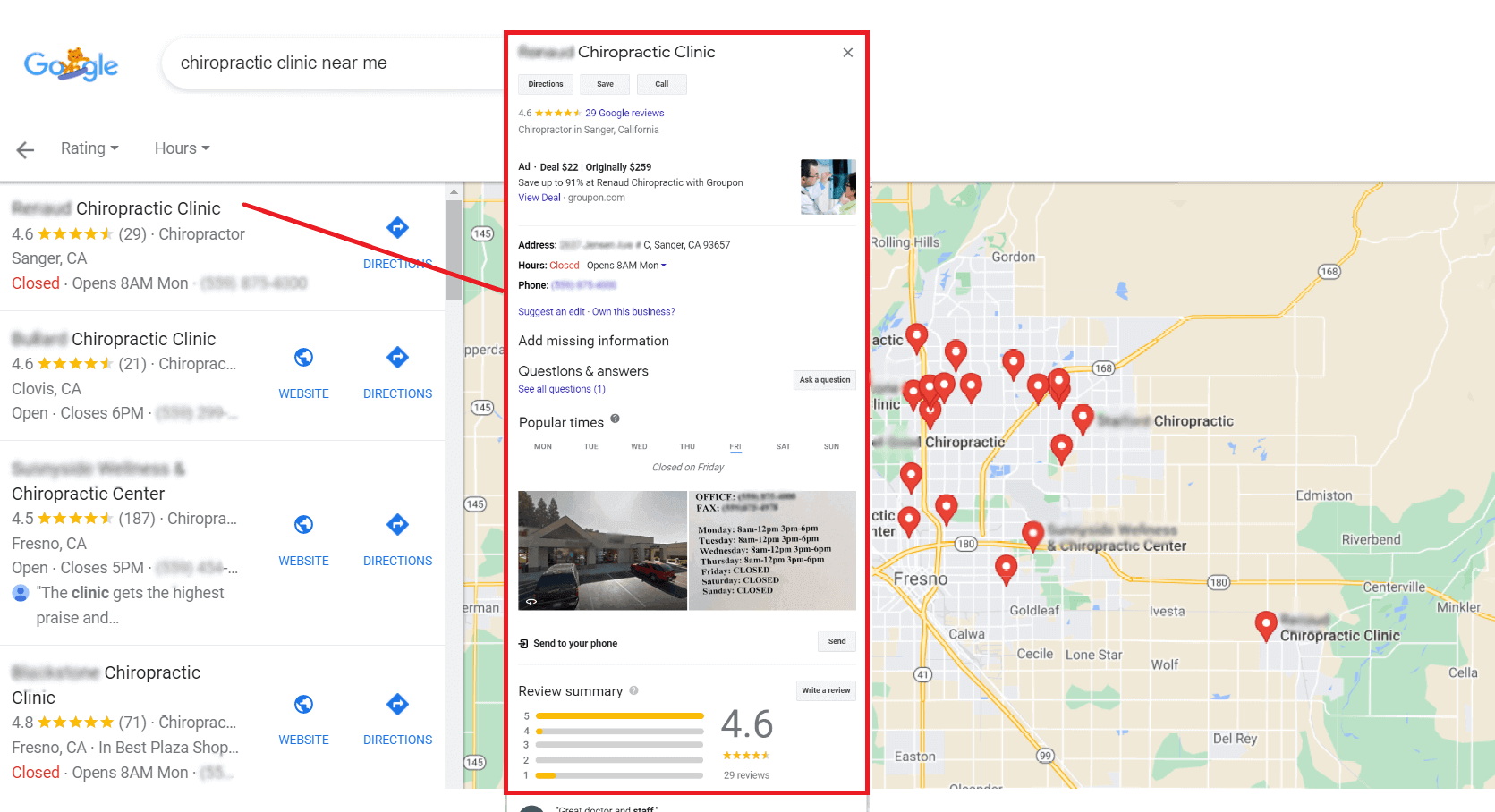 Business profile for chiropractic clinics