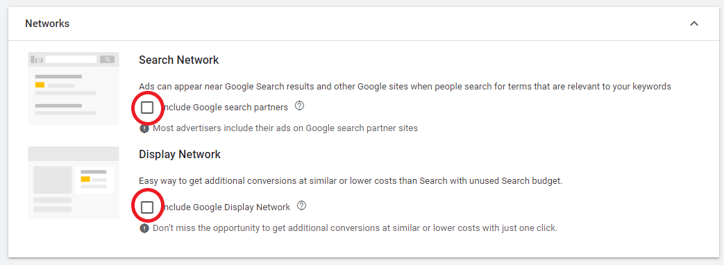Unselect campaign networks