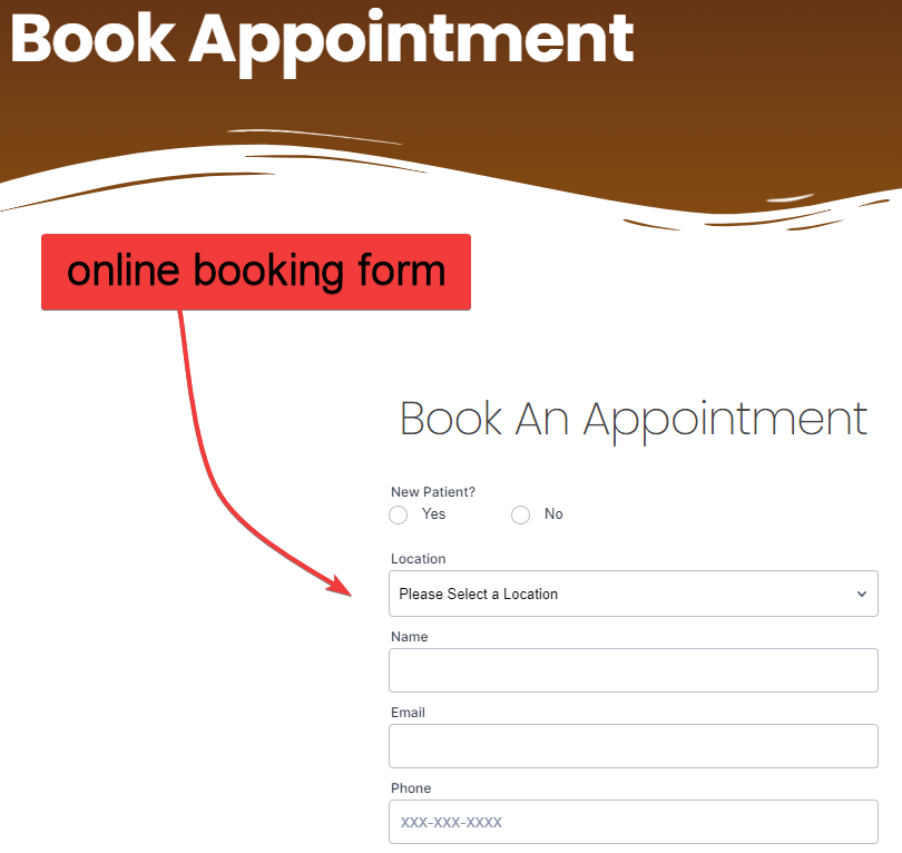 online booking form for Pediatric Dentist Website Design