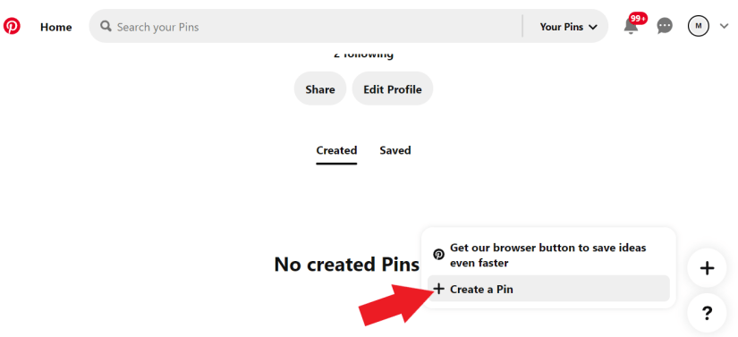 Arrow pointing at creating a pin for orthodontists in Pinterest
