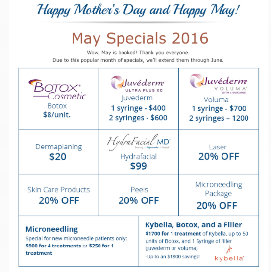 Email marketing using Mother's Day promos for plastic surgeries