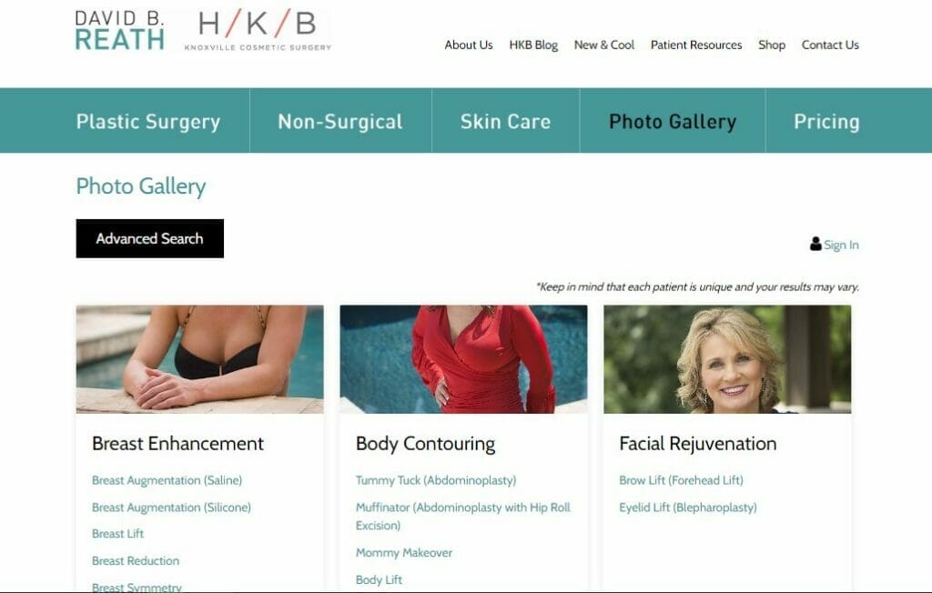 Plastic surgeon website